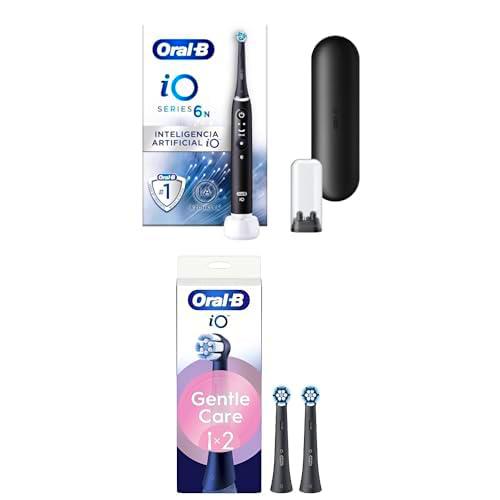 Oral-B iO 6N Cepillo de Dientes Eléctrico Negro Con Estuche de Viaje + 3 Cabezales De Recambio Blancos Oral-B iO