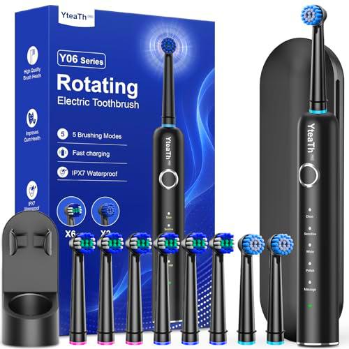 Cepillos de dientes eléctricos giratorios para adultos y niños con 8 cabezales
