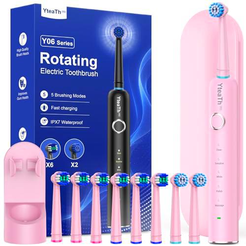 Cepillos de dientes eléctricos giratorios para adultos y niños con 8 cabezales