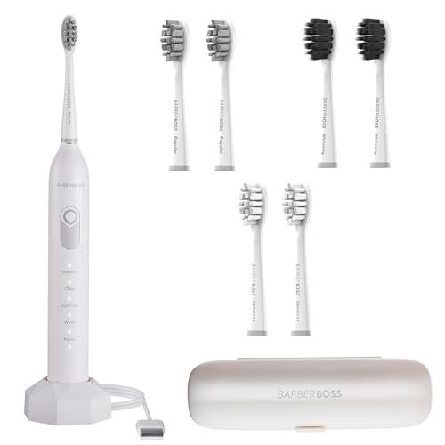 BarberBoss Cepillo de dientes eléctrico con 6 cabezales de cepillo y sensor de presión