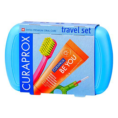 Curaprox CS 5460 Kit De Viaje - Cepillo De Dientes Con Pasta Dental "Be You" | 2 Cepillos Interdentales Cps Prime 07 Y 09 | Kit De Cuidado Dental 9,5 cm X 6 cm | Azul