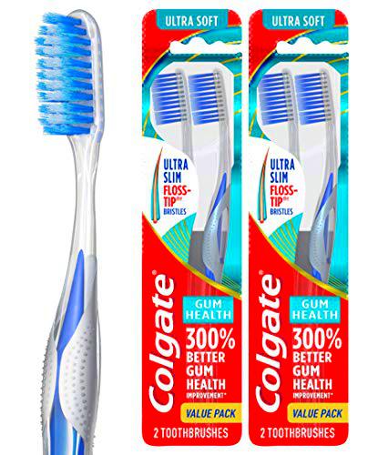 Colgate Gum Health - Cepillo de dientes extra suave para encías sensibles con cerdas de limpieza profunda con punta de hilo dental