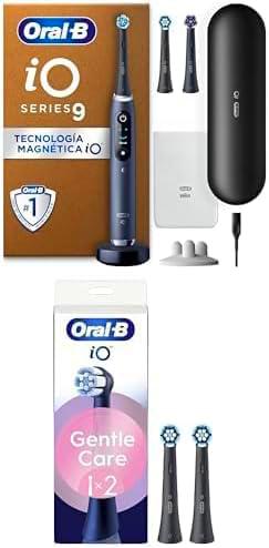 Oral-B iO 9 Cepillo de Dientes Eléctrico Negro Con Estuche Cargador de Viaje Negro + 5 Cabezales De Recambio Negros Oral-B iO