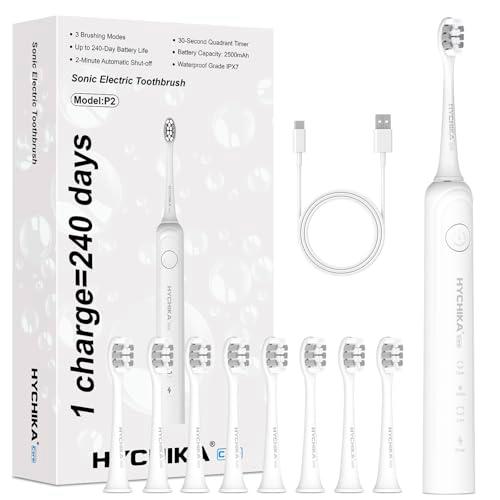 HYCHIKA - Cepillo de dientes eléctrico recargable sónico con 8 cabezales de cepillo de dientes