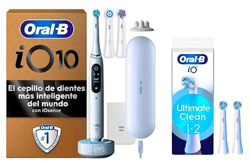 Oral-B iO 10 Cepillo de Dientes Eléctrico Blanco Con Estuche Cargador de Viaje + 5 Cabezales De Recambio Blancos Oral-B iO