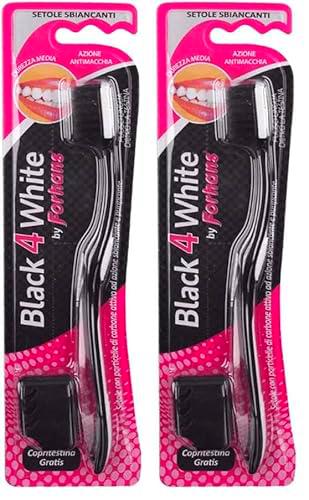 Forhans Black4White Blanqueamiento Cepillo de dientes con partículas de carbón activado 1 Pieza (Paquete de 2)