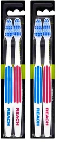 Reach Cepillo de dientes Duo mediano: limpieza de doble acción para una sonrisa más brillante (Paquete de 2)
