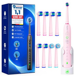 Cepillos de dientes eléctricos giratorios para adultos y niños con 8 cabezales (2 tipos)