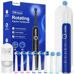 Cepillos de dientes eléctricos giratorios para adultos y niños con 8 cabezales