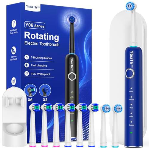 Cepillos de dientes eléctricos giratorios para adultos y niños con 8 cabezales